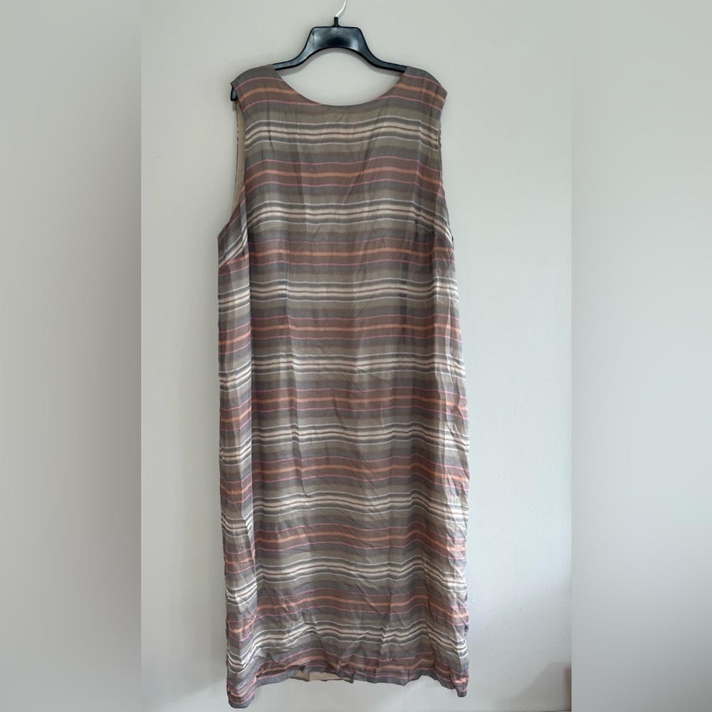 Adrianna Papell Vintage 100% Silk Sleeveless Colorful Striped Maxi Dress, 22